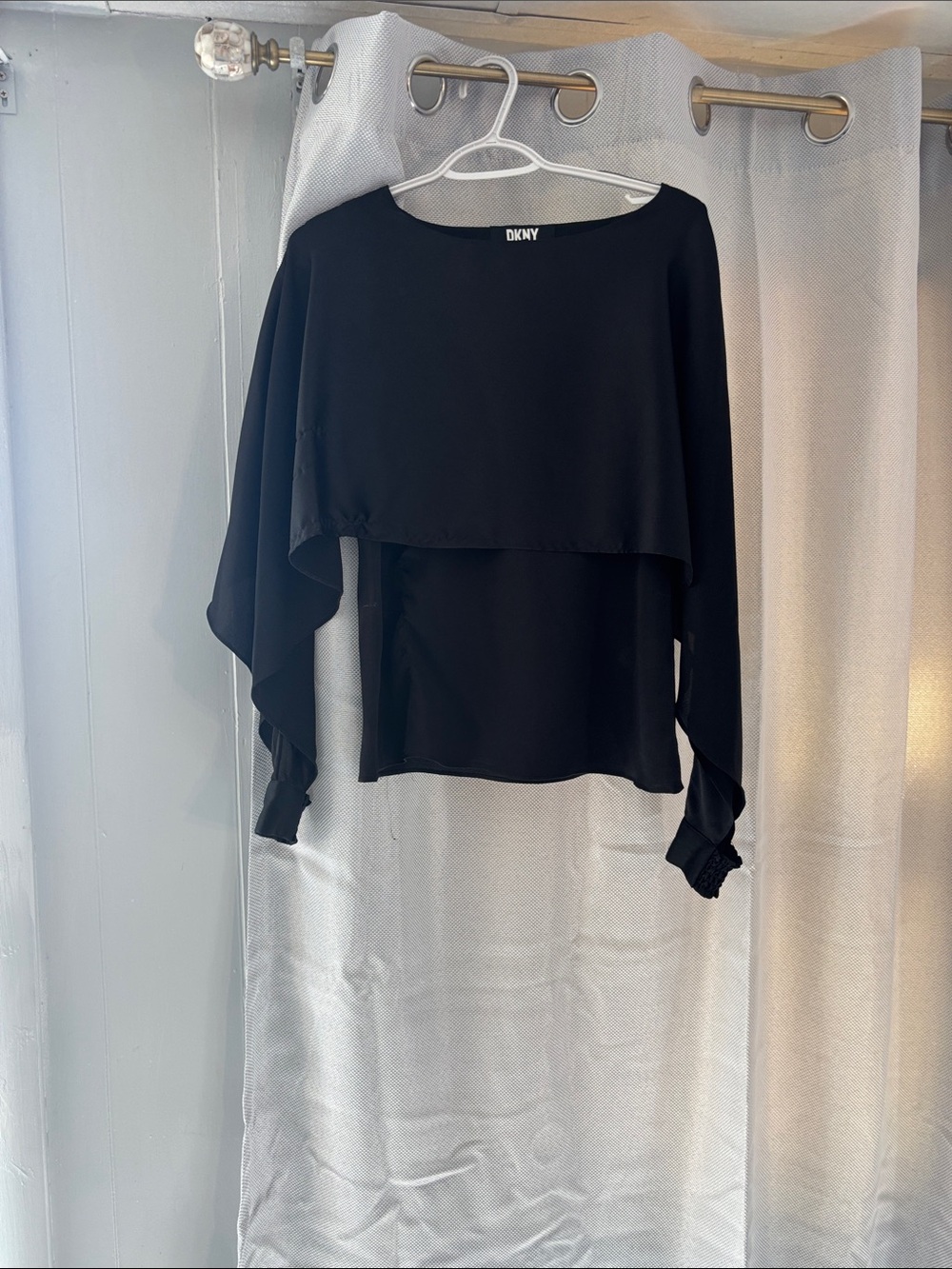 DKNY Black Layered Draped Long-Sleeve Blouse